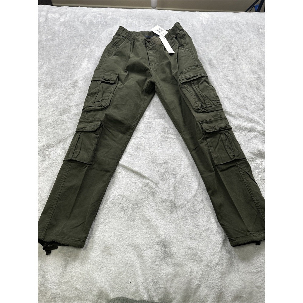 D.G. Wangzi Cargo Jogger Pants Men's 30 Utility Pockets Technical Olive Green‎